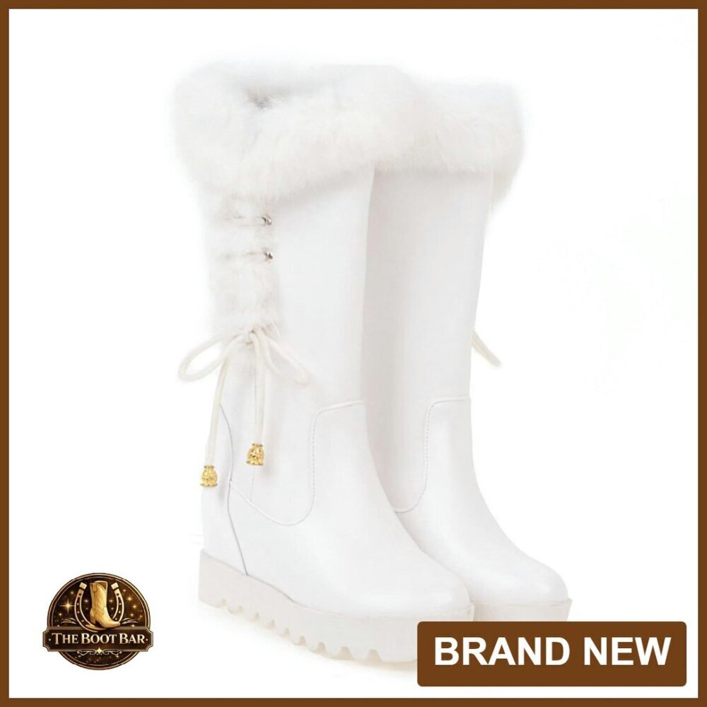 Women's Mid-Calf Winter Platform Boots Waterproof Stretch Leather Snow